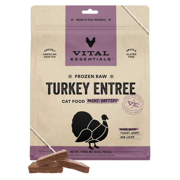 Vital Essentials Frozen Raw Turkey Mini Patties for Cats 28 oz