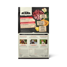 ACANA Red Meat Recipe bag back with ingredients and guaranteed analysis