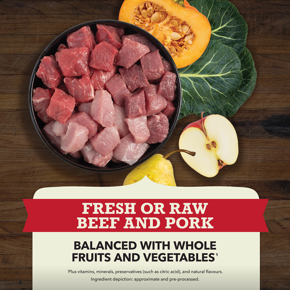 ACANA Red Meat Recipe 60% animal ingredients and 40% fruit, vegetables and nutrients