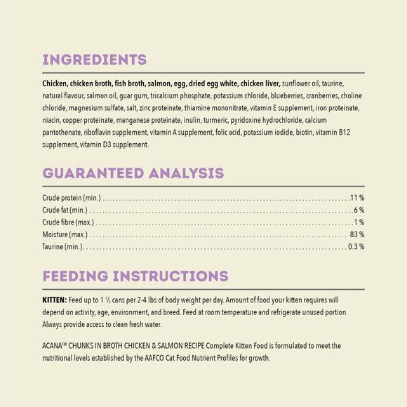 Acana - Chunks in Broth - Chicken & Salmon Kitten Recipe (Wet Kitten Food)