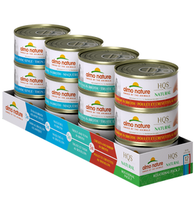 Almo Nature - HQS Natural Tuna, Mackerel, Chicken & Shrimp, Trout & Tuna Variety Pack (Wet Cat Food)