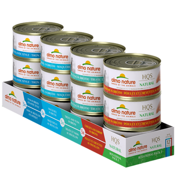 Almo Nature - HQS Natural Tuna, Mackerel, Chicken & Shrimp, Trout & Tuna Variety Pack (Wet Cat Food)
