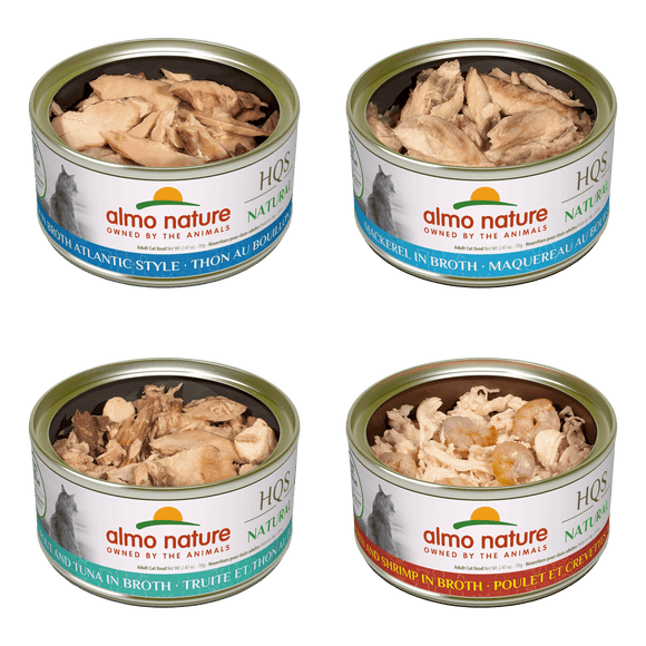 Almo Nature - HQS Natural Tuna, Mackerel, Chicken & Shrimp, Trout & Tuna Variety Pack (Wet Cat Food)