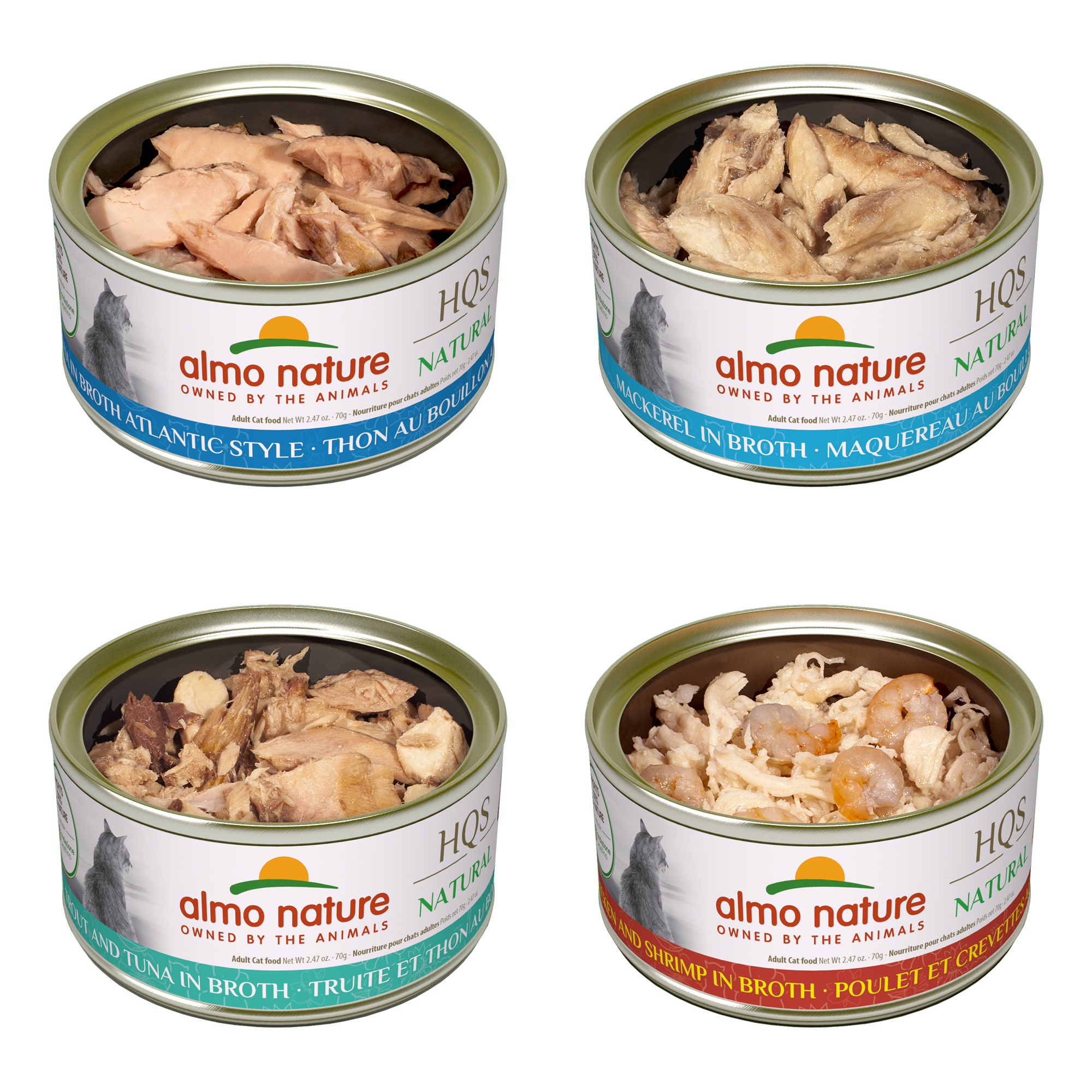 Almo Nature - HQS Natural Tuna, Mackerel, Chicken & Shrimp, Trout & Tuna Variety Pack (Wet Cat Food)