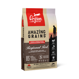 ORIJEN Amazing Grains Regional Red dry dog food bag, front