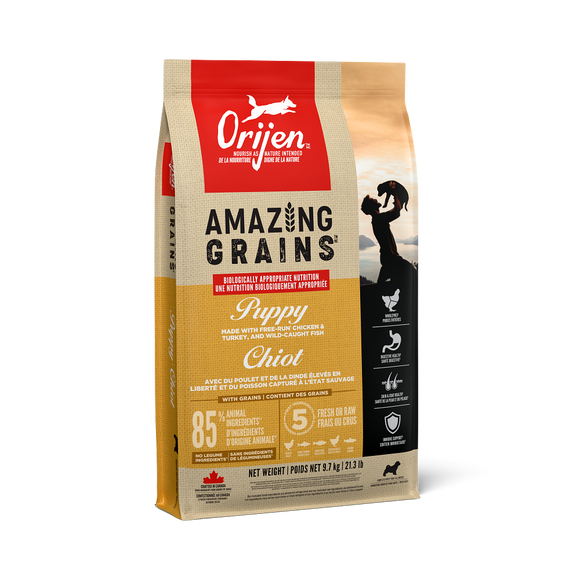 ORIJEN Amazing Grains Puppy high-protein dry puppy food bag