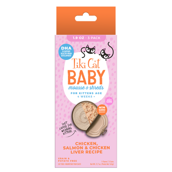 Tiki Cat - Baby - Mousse & Shreds with Chicken, Salmon & Chicken Liver Recipe (For Kittens)