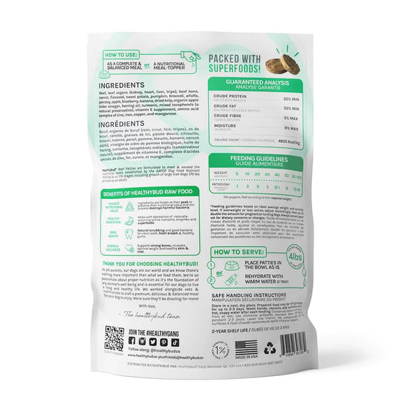 healthybud - Raw Freeze-Dried Beef Meal Patties (For Dogs)