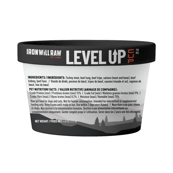 Iron Will Raw Level Up Cup Beef, Turkey & Salmon back