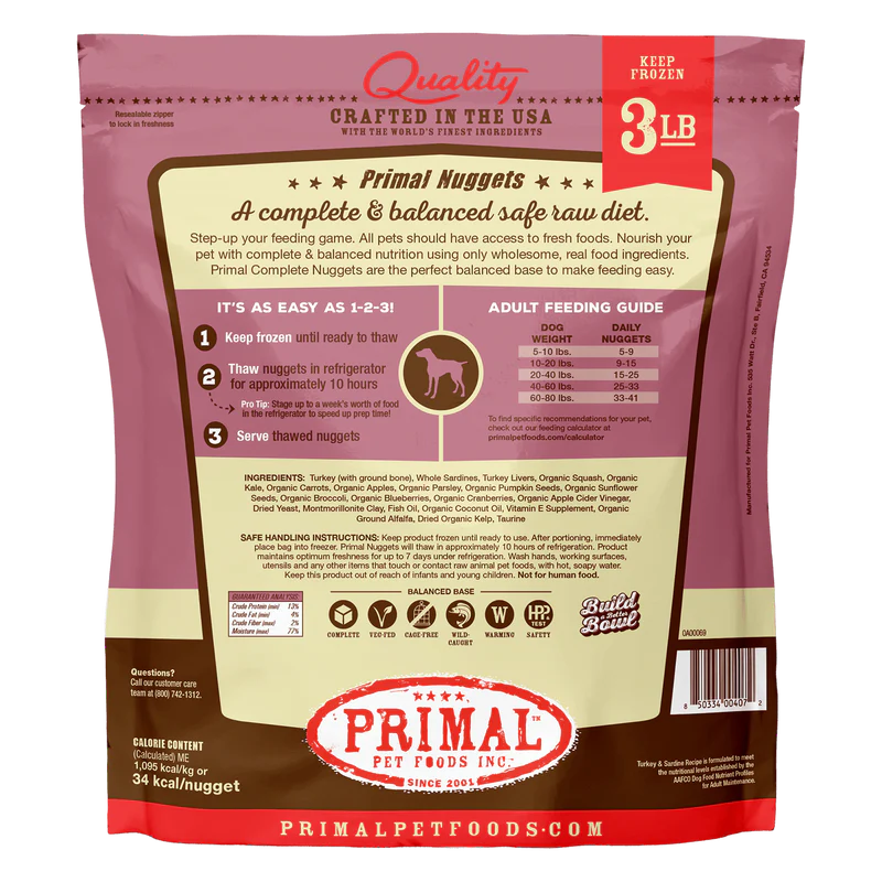 Primal - Nuggets - Raw Turkey & Sardine Nuggets (For Dogs) - Frozen Product