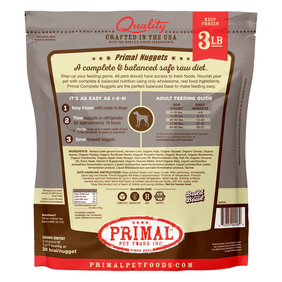 Primal - Nuggets - Raw Venison Nuggets (For Dogs) - Frozen Product