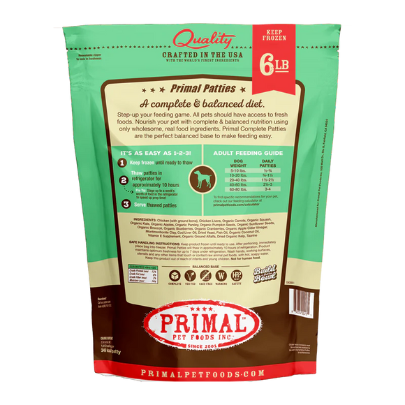 Primal - Patties - Raw Chicken Patties (For Dogs) - Frozen Product