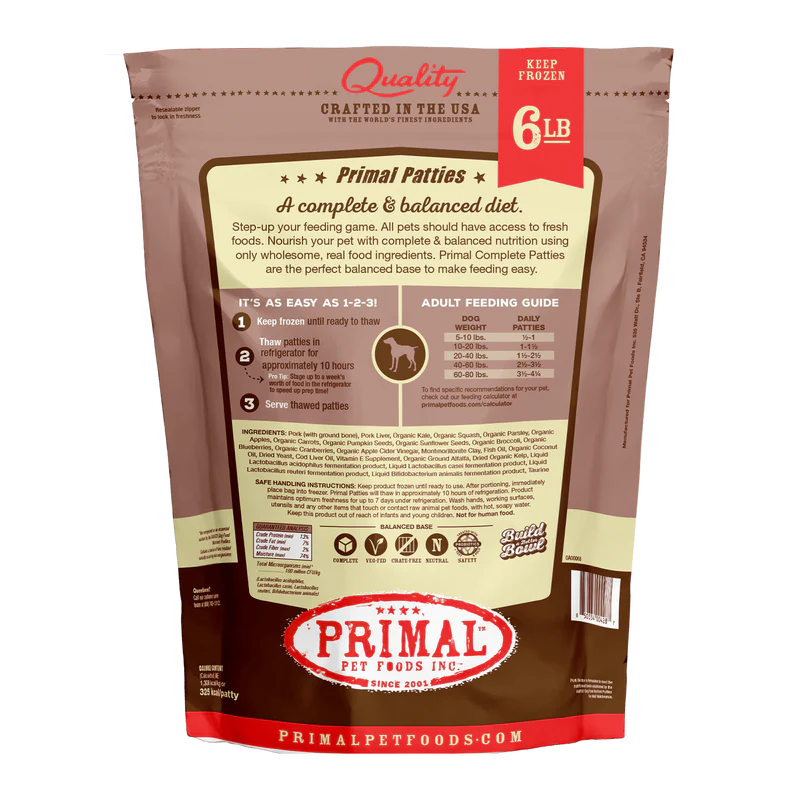 Primal - Patties - Raw Pork Patties (For Dogs) - Frozen Product