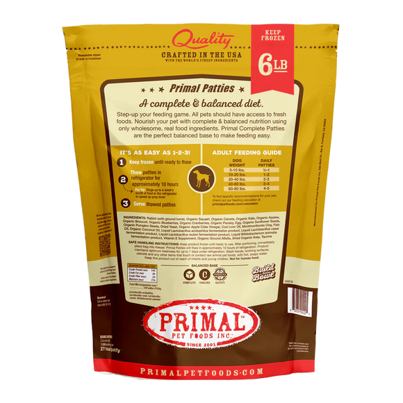 Primal - Patties - Raw Rabbit Patties (For Dogs) - Frozen Product