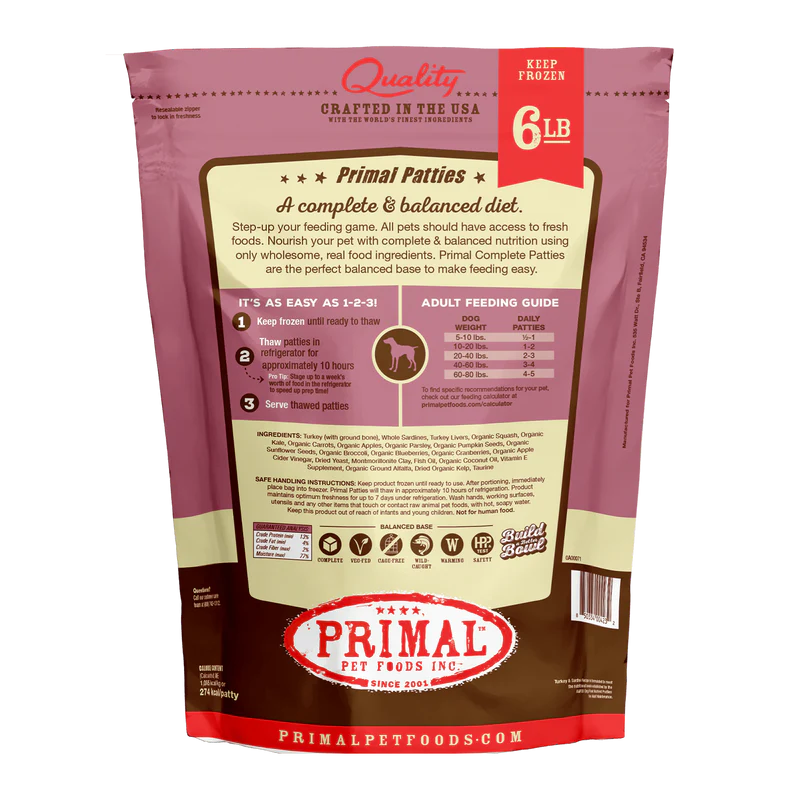 Primal - Patties - Raw Turkey & Sardine Patties (For Dogs) - Frozen Product