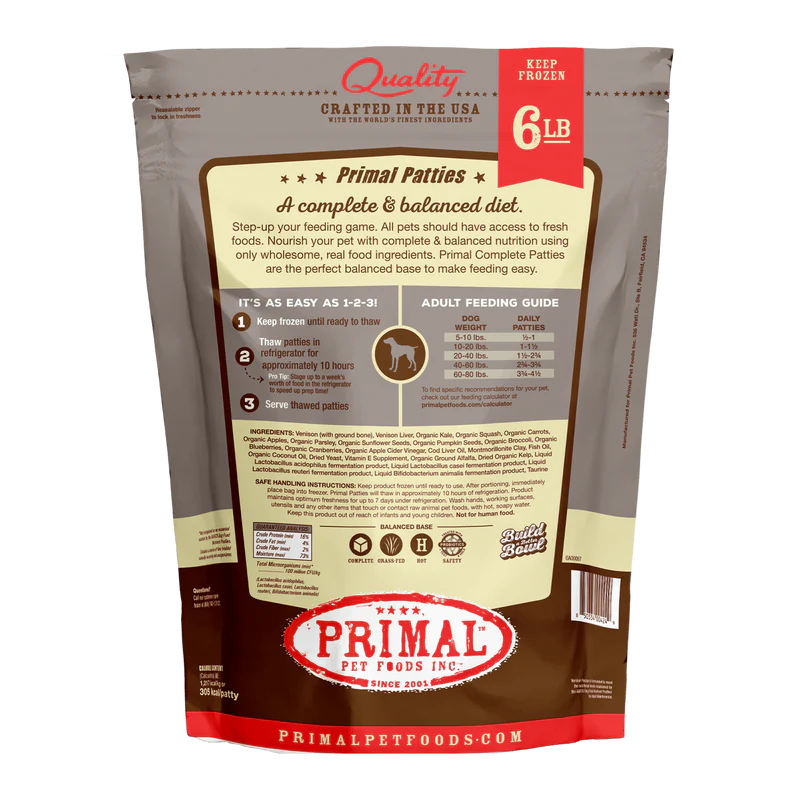 Primal - Patties - Raw Venison Patties (For Dogs) - Frozen Product - 0