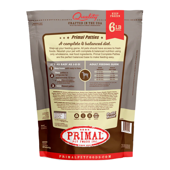 Primal - Patties - Raw Venison Patties (For Dogs) - Frozen Product