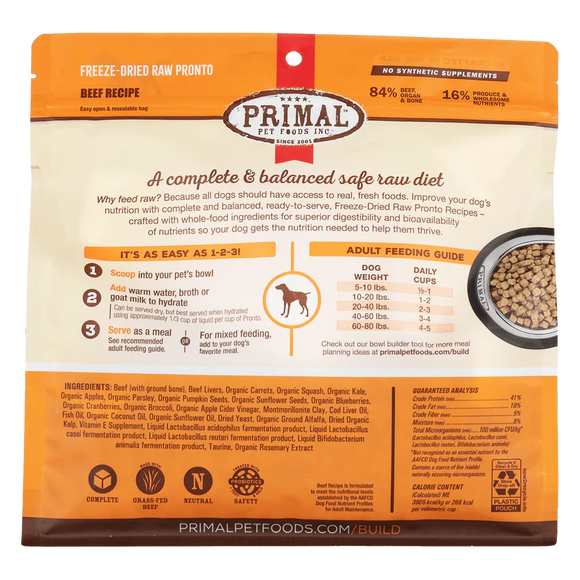 Primal - Pronto - Freeze Dried Raw Pronto - Beef Recipe (For Dogs)