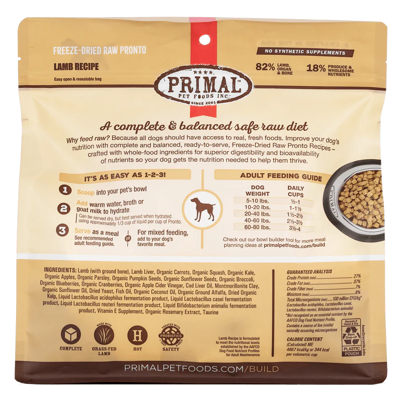 Primal - Pronto - Freeze Dried Raw Pronto - Lamb Recipe (For Dogs)