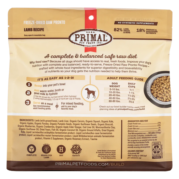Primal - Pronto - Freeze Dried Raw Pronto - Lamb Recipe (For Dogs)