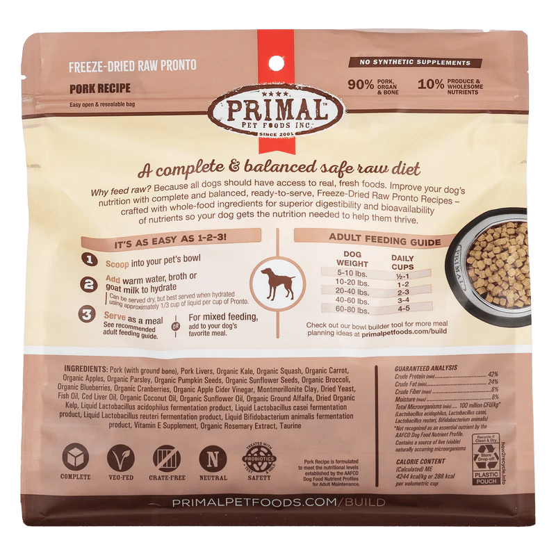 Primal - Pronto - Freeze Dried Raw Pronto - Pork Recipe (For Dogs)