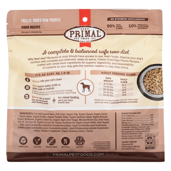 Primal - Pronto - Freeze Dried Raw Pronto - Pork Recipe (For Dogs)