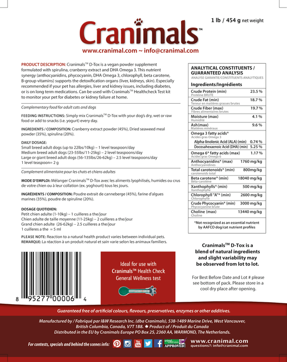 Cranimals - D-Tox Spirulina Pet Supplement