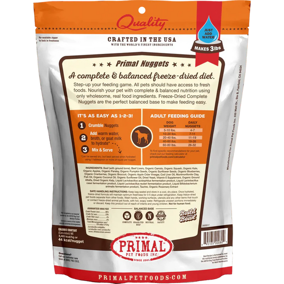 Primal - Nuggets - Freeze Dried Nuggets - Beef Formula (Dog Food)