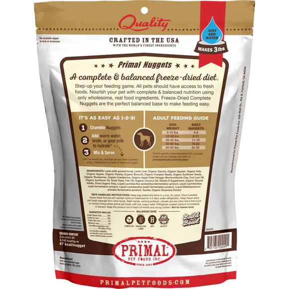 Primal - Nuggets - Freeze Dried Nuggets - Lamb Formula (Dog Food)