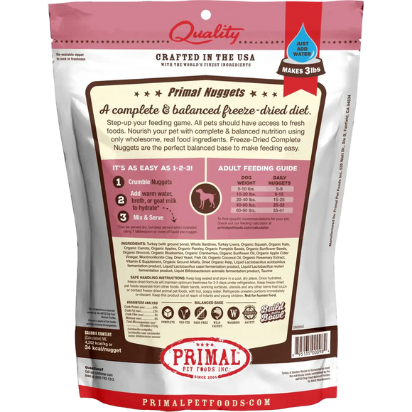 Primal - Nuggets - Freeze Dried Nuggets - Turkey & Sardine Formula (Dog Food)