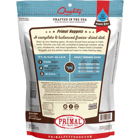 Primal - Nuggets - Freeze Dried Nuggets - Rabbit Formula (Cat Food)