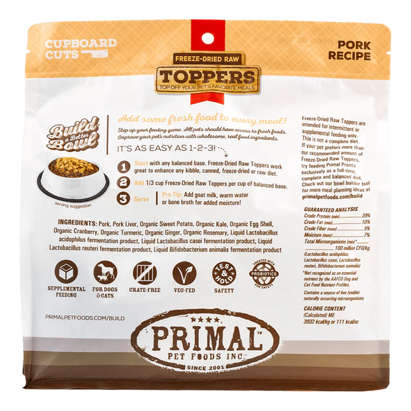 Primal - Cupboard Cuts - Pork Freeze-Dried Raw Toppers (Dog/Cat)