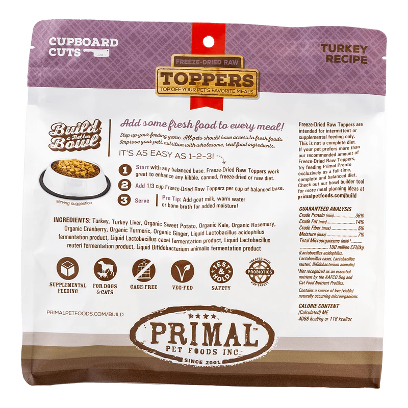 Primal - Cupboard Cuts - Turkey Freeze-Dried Raw Toppers (Dog/Cat)
