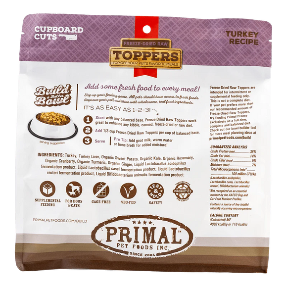 Primal - Cupboard Cuts - Turkey Freeze-Dried Raw Toppers (Dog/Cat)