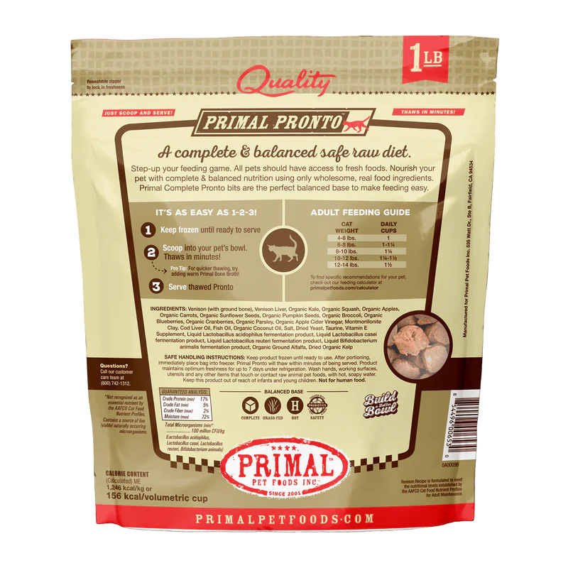 Primal - Pronto - Raw Venison (For Cats) - Frozen Product