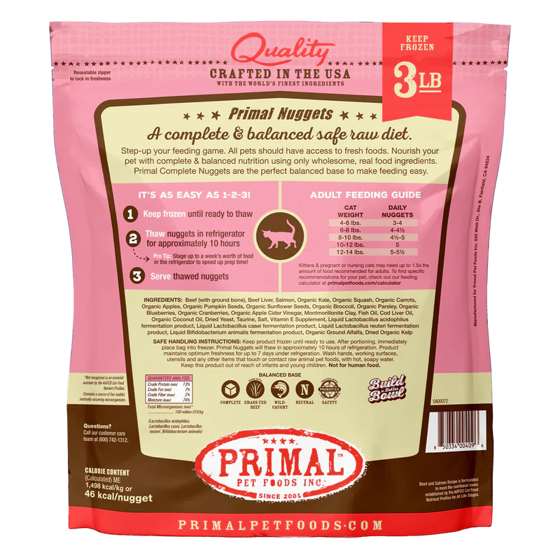 Primal - Nuggets - Raw Beef & Salmon (For Cats) - Frozen Product