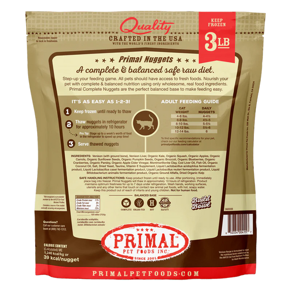 Primal - Nuggets - Raw Venison (For Cats) - Frozen Product