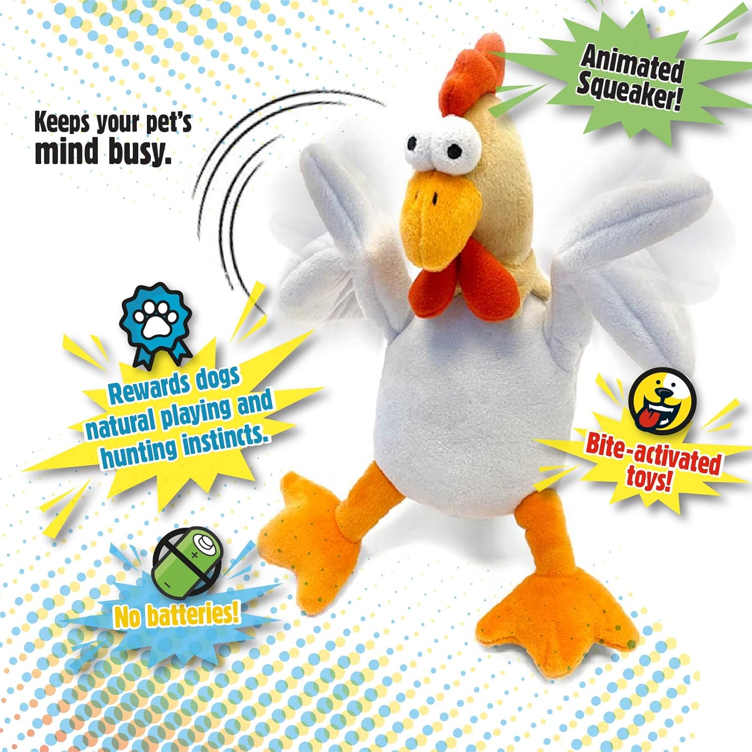 GoDog -  Chicken Chew Guard Technology Animated Squeaker Plush Dog Toy