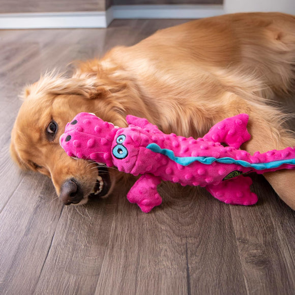 GoDog - Gators Squeaker Plush Dog Toy - Pink