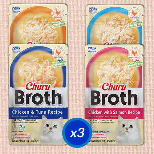Inaba - Churu Broth - 12 count Chicken & Seafood Variety Pack (For Cats)