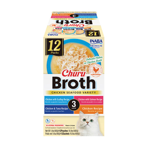 Inaba - Churu Broth - 12 count Chicken & Seafood Variety Pack (For Cats)
