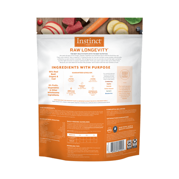 Instinct - Raw Longevity Frozen Bites Grass-Fed Beef & Wild-Caught Cod Recipe