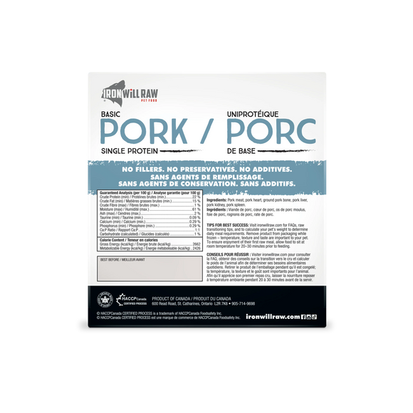 Iron Will Raw - Basic Pork - Frozen Product 