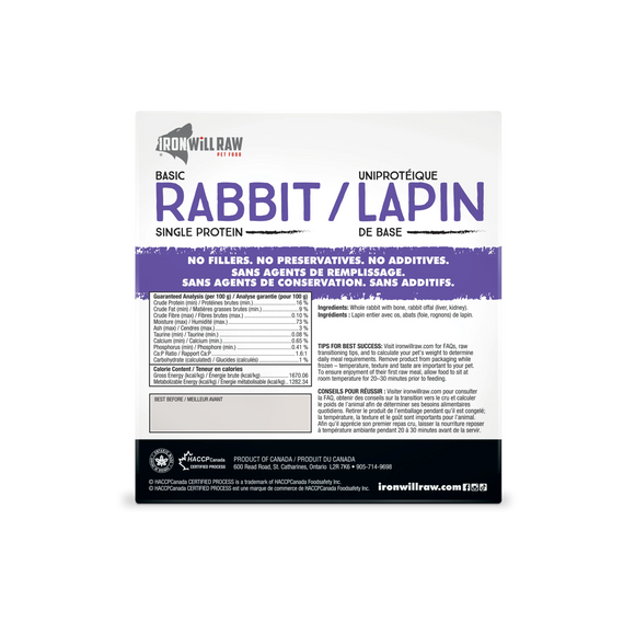 Iron Will Raw - Basic Rabbit (For Dogs & Cats) - Frozen Product