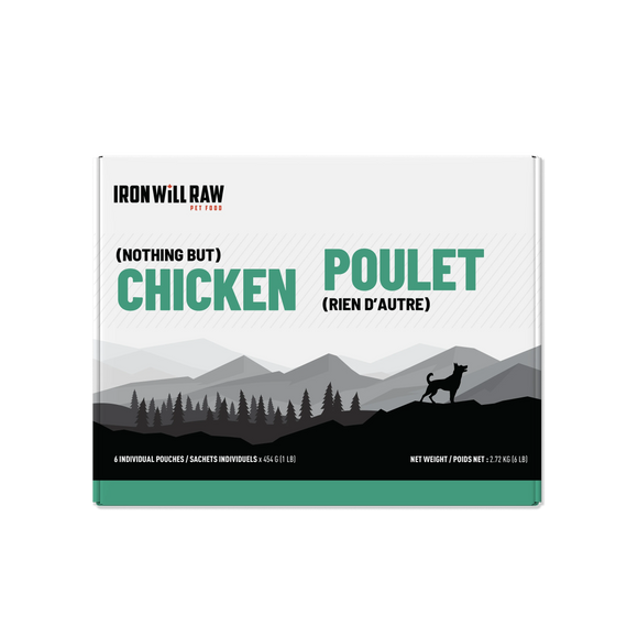 Iron Will Raw Nothing But Chicken 6 lb case of frozen raw pet food for dogs and cats