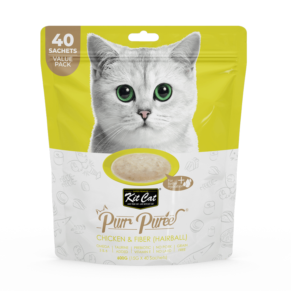 Kit Cat - Kit Cat Purr Puree - Chicken & Fiber Hairball Control (Cat Treat)