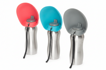 Messy Mutts stainless travel water bottle in Blue, Grey and Watermelon