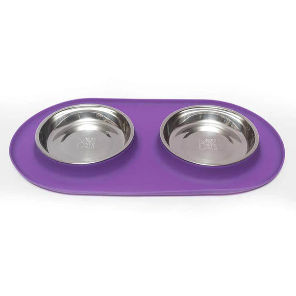 Messy Cats - Double Silicone Cat Feeder with Stainless Bowl (For Cats)