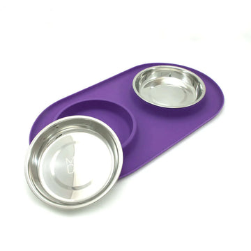 Messy Cats - Double Silicone Cat Feeder with Stainless Bowl (For Cats)