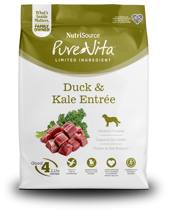 NutriSource PureVita Duck & Kale Dog Food | Limited Ingredient 